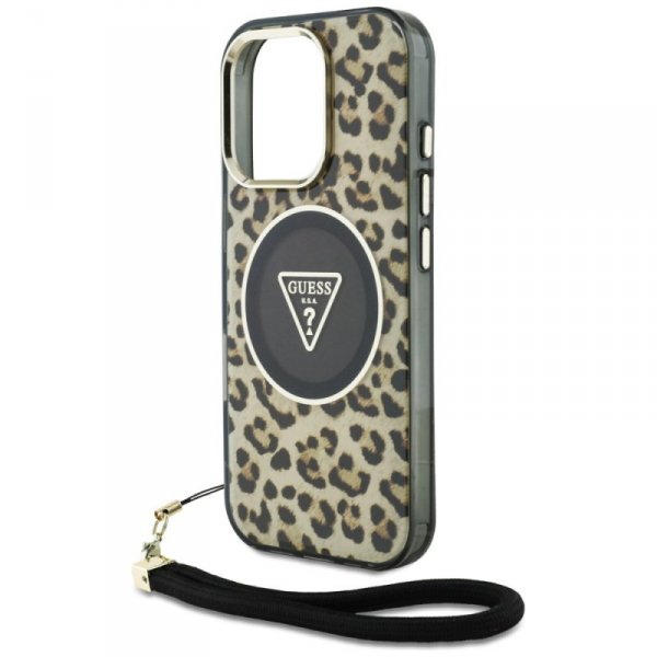 Etui Guess HC IML Leopard Triangle Cord  Strap do iPhone 16 Pro Max MagSafe brązowy