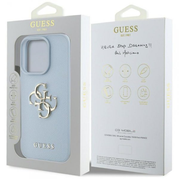 Etui Guess Grained Big 4G Logo Small     Classic Logo do iPhone 16 Pro niebieski