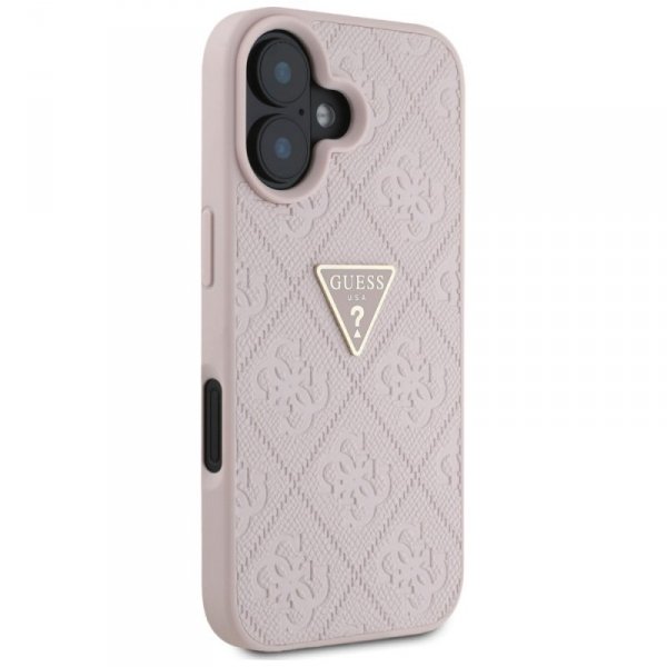 Etui Guess Hot Stamp 4G Pattern Triangle Metal Logo do iPhone 16 różowy