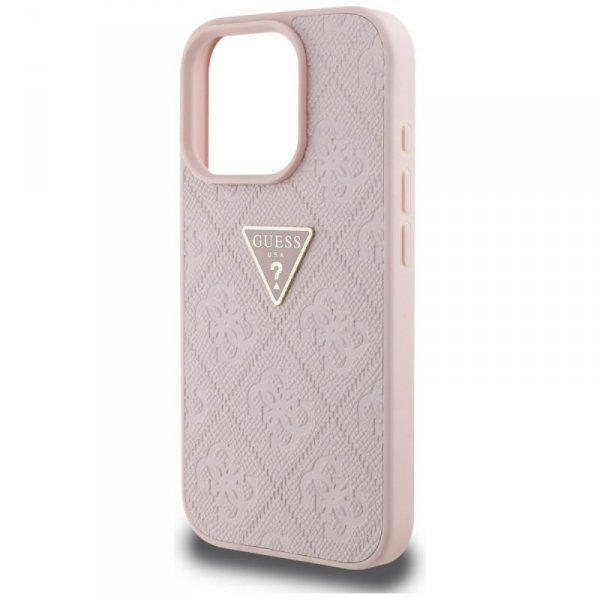 Etui Guess Hot Stamp 4G Pattern Triangle Metal Logo do iPhone 16 Pro różowy