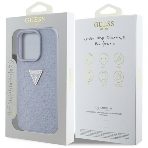 Etui Guess Hot Stamp 4G Pattern Triangle Metal Logo do iPhone 16 Pro fioletowy