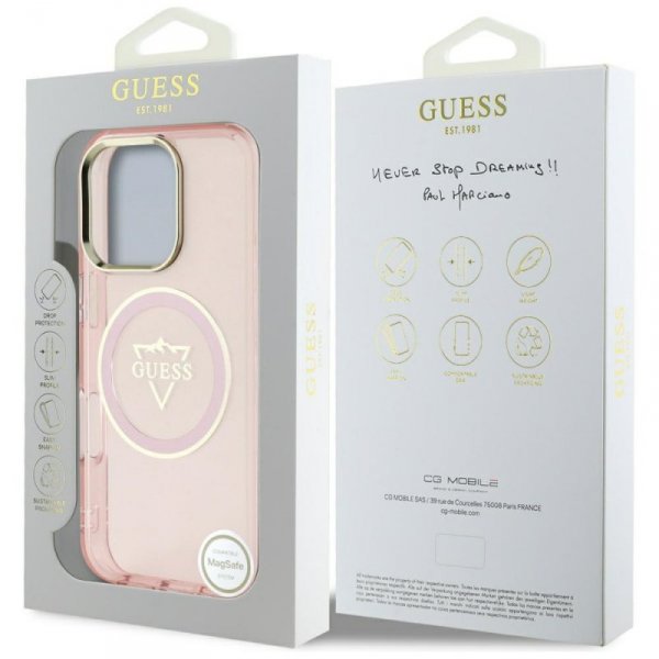 Etui Guess IML Metal Mountain Logo       MagSafe do iPhone 16 Pro Max różowy
