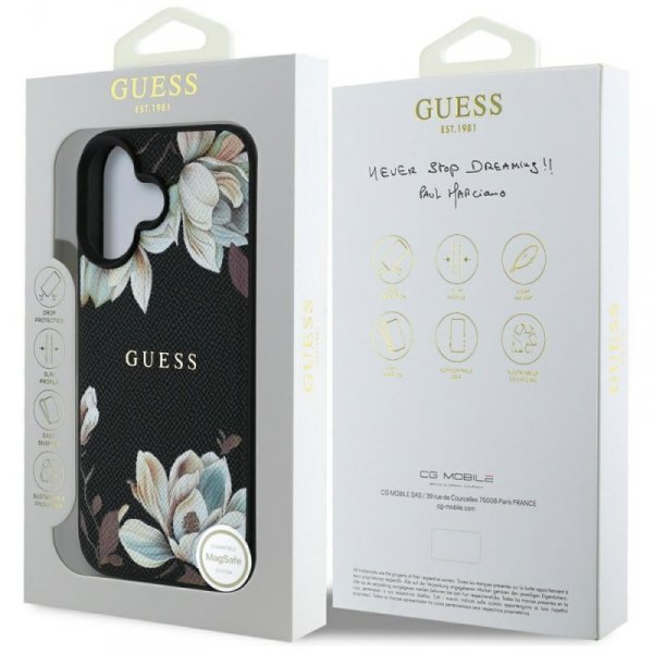Etui Guess Grained Printed Flower        Pattern MagSafe do iPhone 16 czarny