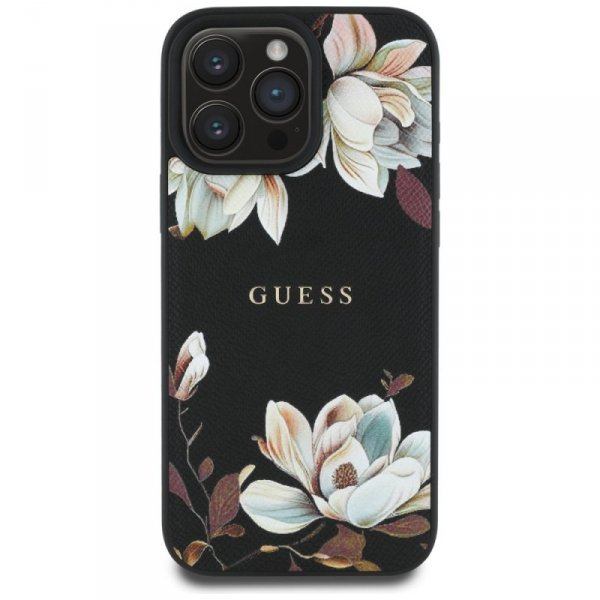 Etui Guess Grained Printed Flower        Pattern MagSafe do iPhone 16 Pro czarny