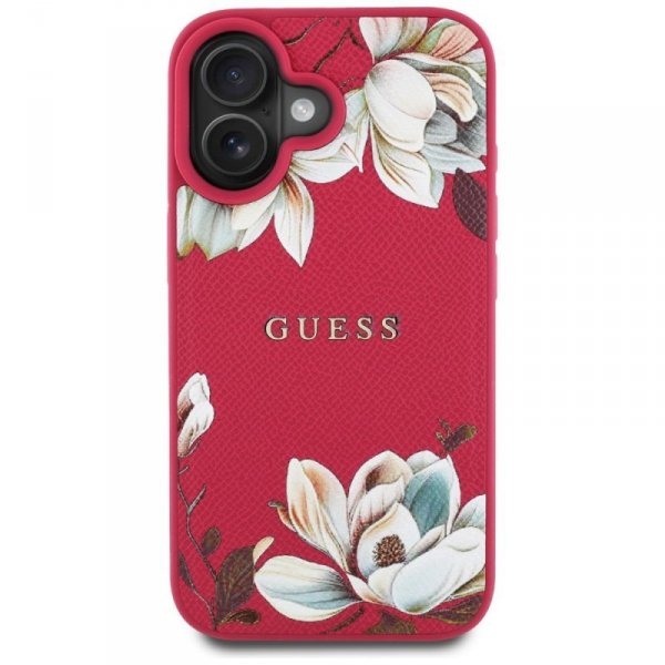 Etui Guess Grained Printed Flower        Pattern MagSafe do iPhone 16 fuksja