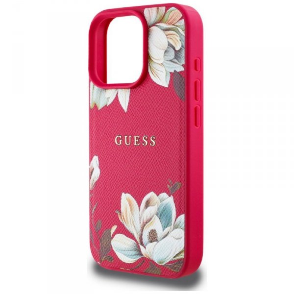 Etui Guess Grained Printed Flower        Pattern MagSafe do iPhone 16 Pro fuksja