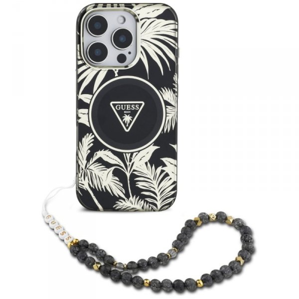 Etui Guess Palm Trees Triangle Pearl     Strap MagSafe do iPhone 16  Pro czarny