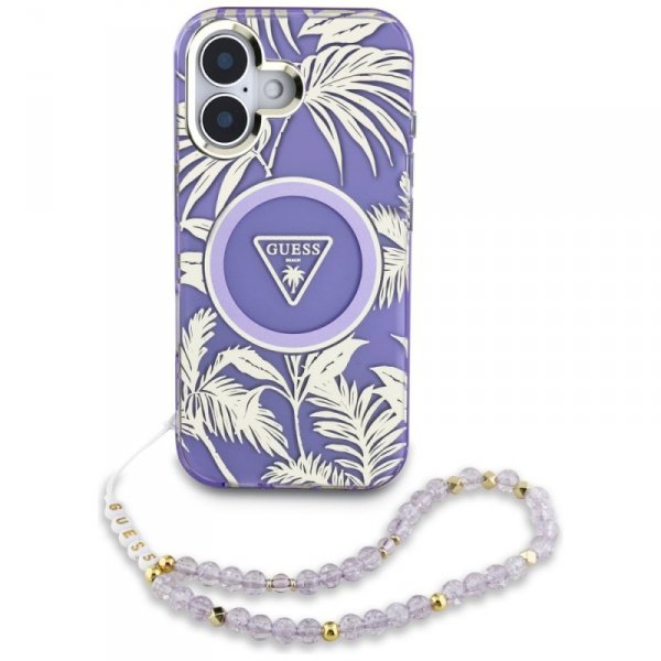 Etui Guess Palm Trees Triangle Pearl     Strap MagSafe do iPhone 16 fioletowy