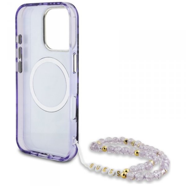 Etui Guess Palm Trees Triangle Pearl     Strap MagSafe do iPhone 16 Pro Max fioletowy