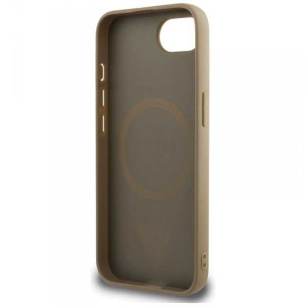 Etui Guess Grained Triangle MagSafe do   iPhone 16e brązowy