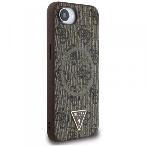 Etui Guess 4G Ring Triangle Logo MagSafe do iPhone 16e brązowy