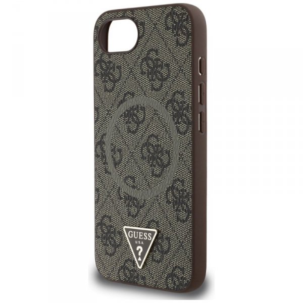 Etui Guess 4G Ring Triangle Logo MagSafe do iPhone 16e brązowy