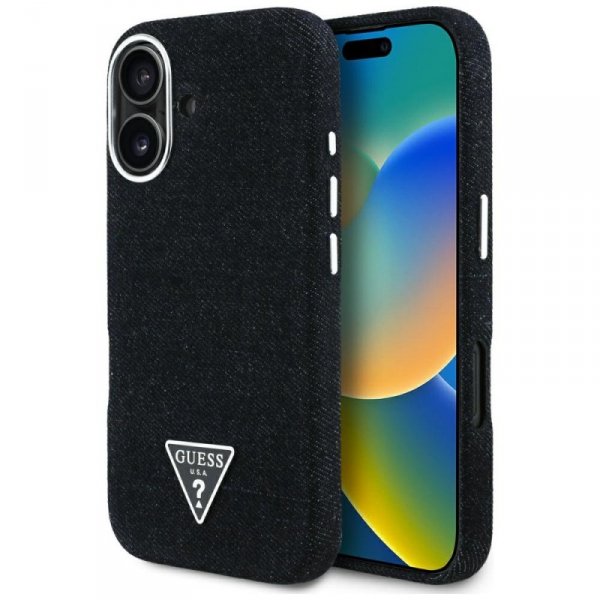 Etui Guess Denim Triangle Logo MagSafe   do iPhone 16 czarny