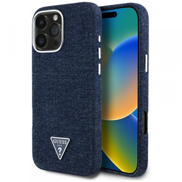 Etui Guess Denim Triangle Logo MagSafe   do iPhone 16 Pro Max niebieski