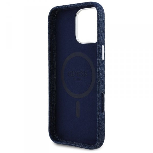 Etui Guess Denim Triangle Logo MagSafe   do iPhone 16 Pro Max niebieski