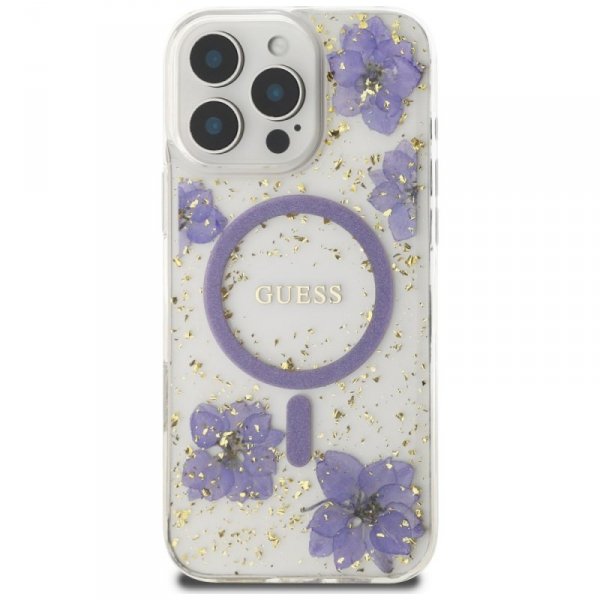 Etui Guess Resin Flowers MagSafe do      iPhone 16 Pro Max fioletowy