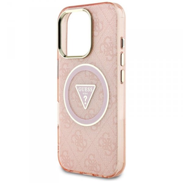 Etui Guess IML Metal Glitter 4G Circle   Triangle MagSafe do iPhone 16 Pro różowy
