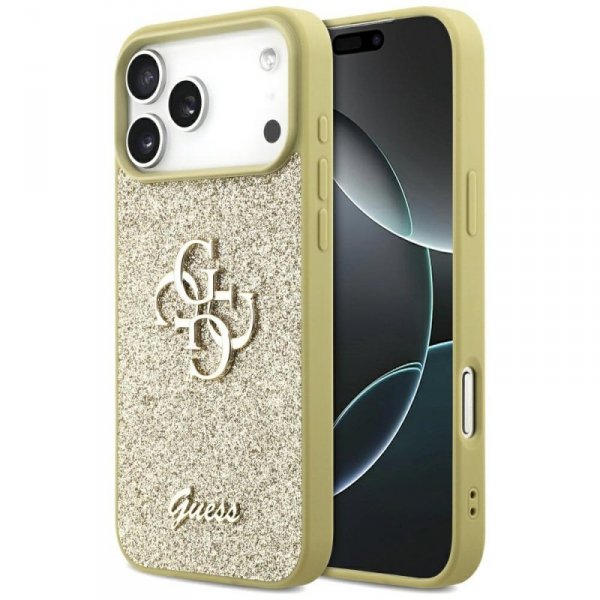 Etui Guess Fixed Glitter Big 4G do       iPhone 17 Pro Max złoty