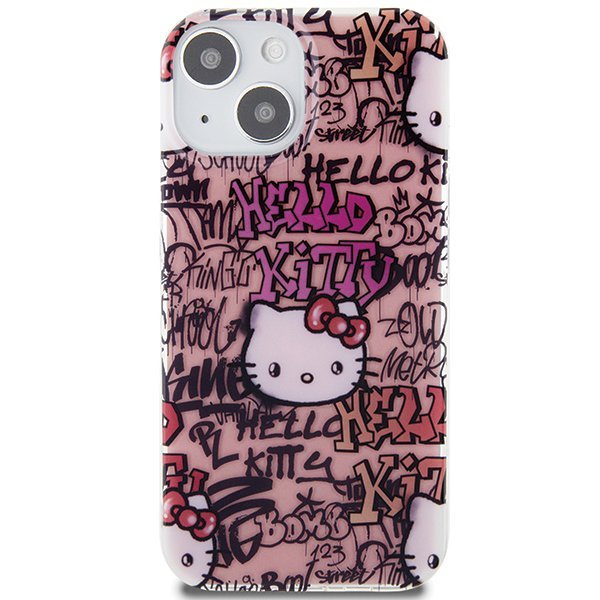 Hello Kitty HKHCP15SHDGPTP iPhone 15 / 14 / 13 6.1&quot; różowy/pink hardcase IML Tags Graffiti