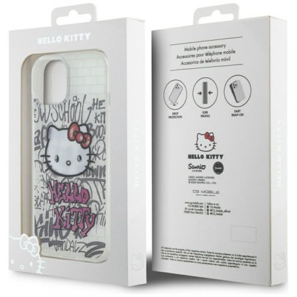 Hello Kitty HKHCP15SHDGPHT iPhone 15 / 14 / 13 6.1&quot; biały/white hardcase IML Kitty On Bricks Graffiti