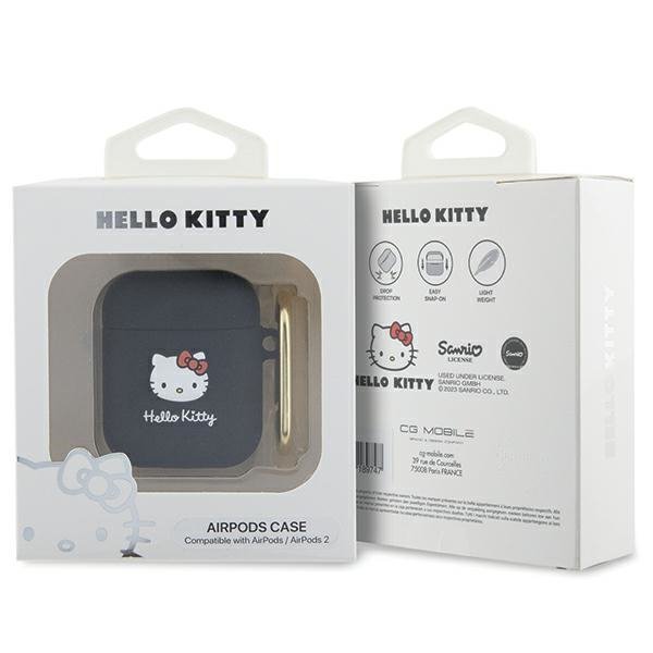 Hello Kitty HKA23DKHSK Airpods 1/2 cover czarny/black Silicone 3D Kitty Head