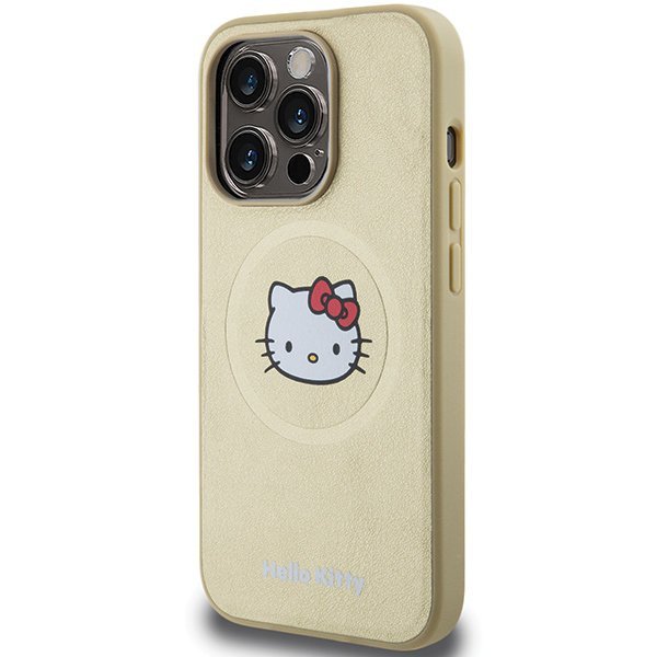 Hello Kitty HKHMP15XPGHCKD iPhone 15 Pro Max 6.7&quot; złoty/gold hardcase Leather Kitty Head MagSafe