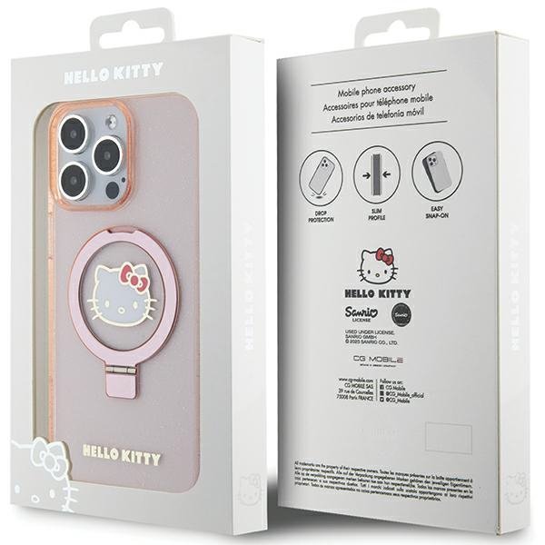 Hello Kitty HKHMP15XHRSGEP iPhone 15 Pro Max 6.7&quot; różowy/pink hardcase Ring Stand Glitter Electrop Logo MagSafe