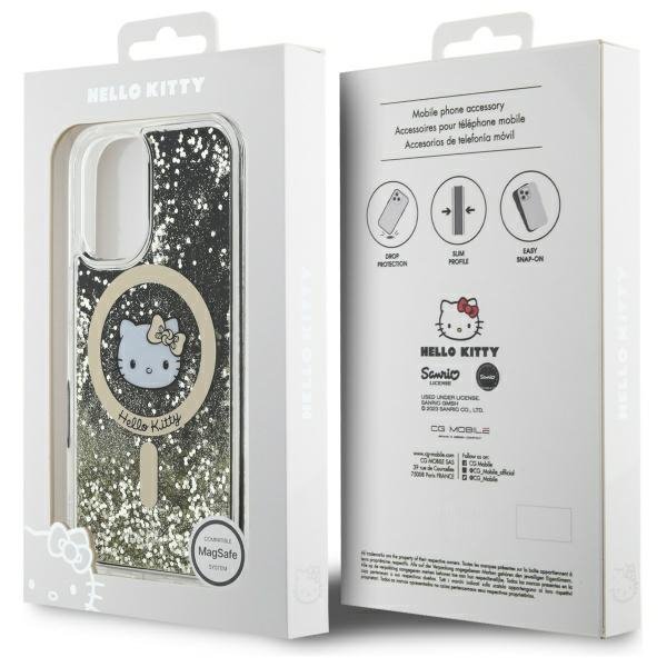 Hello Kitty HKHMP16SLGDIK iPhone 16 6.1&quot; czarny złoty/black gold hardcase Liquid Glitter Fever MagSafe