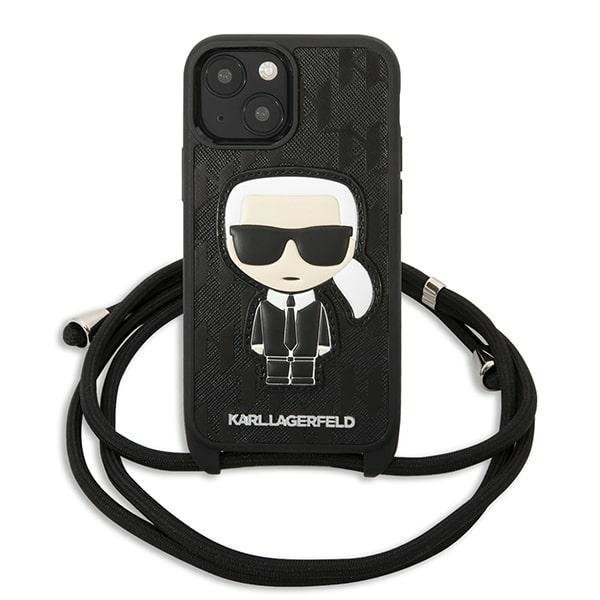 Karl Lagerfeld KLHCP13SCMNIPK iPhone 13 mini 5,4&quot; hardcase czarny/black Leather Monogram Patch and Cord Iconik