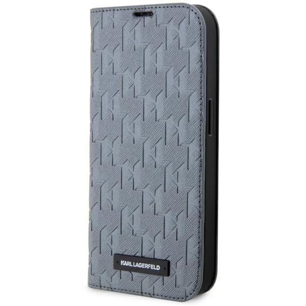 Karl Lagerfeld KLBKP14LSAKLHPG iPhone 14 Pro 6.1&quot; bookcase srebrny/silver Saffiano Monogram