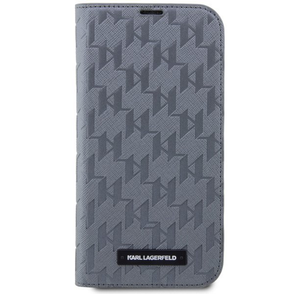 Karl Lagerfeld KLBKP14LSAKLHPG iPhone 14 Pro 6.1&quot; bookcase srebrny/silver Saffiano Monogram