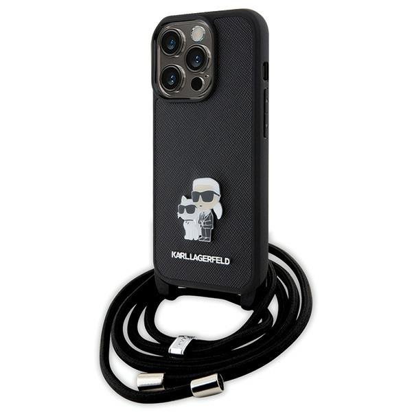 Karl Lagerfeld KLHCP15LSAKCPSK iPhone 15 Pro 6.1&quot; hardcase czarny/black Crossbody Saffiano Metal Pin Karl & Choupette