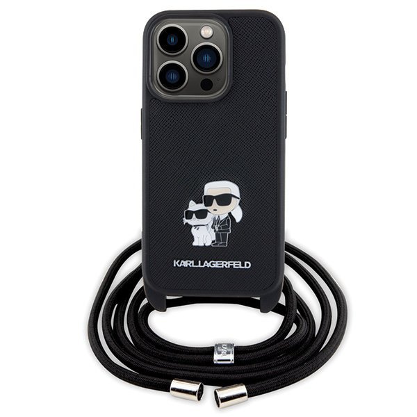 Karl Lagerfeld KLHCP15LSAKCPSK iPhone 15 Pro 6.1&quot; hardcase czarny/black Crossbody Saffiano Metal Pin Karl & Choupette