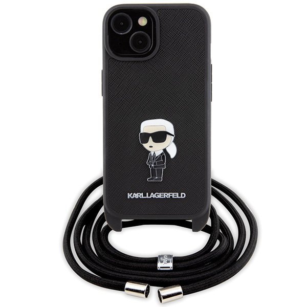 Karl Lagerfeld KLHCP15SSASKNPSK iPhone 15 / 14 / 13 6.1&quot; hardcase czarny/black Crossbody Saffiano Monogram Metal Pin Karl &