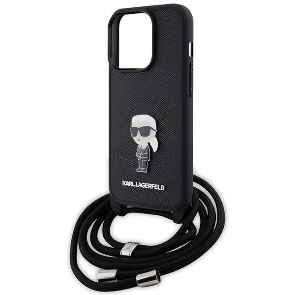 Karl Lagerfeld KLHCP15LSASKNPSK iPhone 15 Pro 6.1&quot; hardcase czarny/black Crossbody Saffiano Monogram Metal Pin Karl & Choup