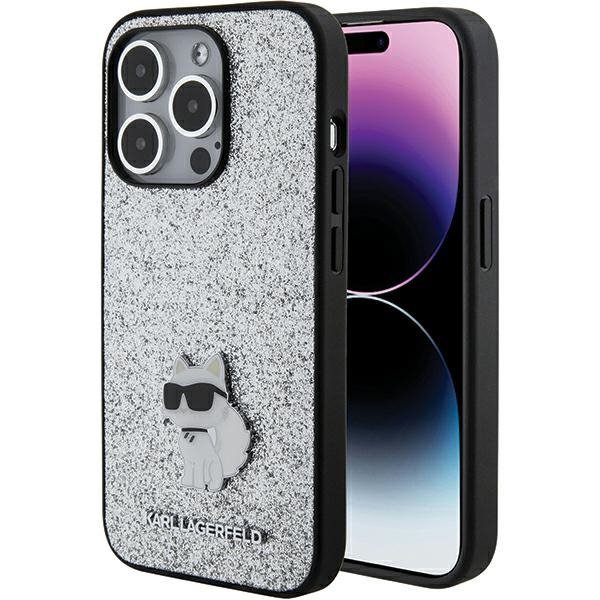 Karl Lagerfeld KLHCP15LGCNPSG iPhone 15 Pro 6.1&quot; srebrny/silver hardcase Fixed Glitter Choupette Logo Metal Pin