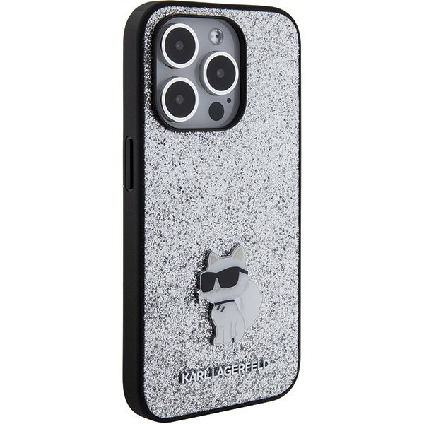 Karl Lagerfeld KLHCP15LGCNPSG iPhone 15 Pro 6.1&quot; srebrny/silver hardcase Fixed Glitter Choupette Logo Metal Pin
