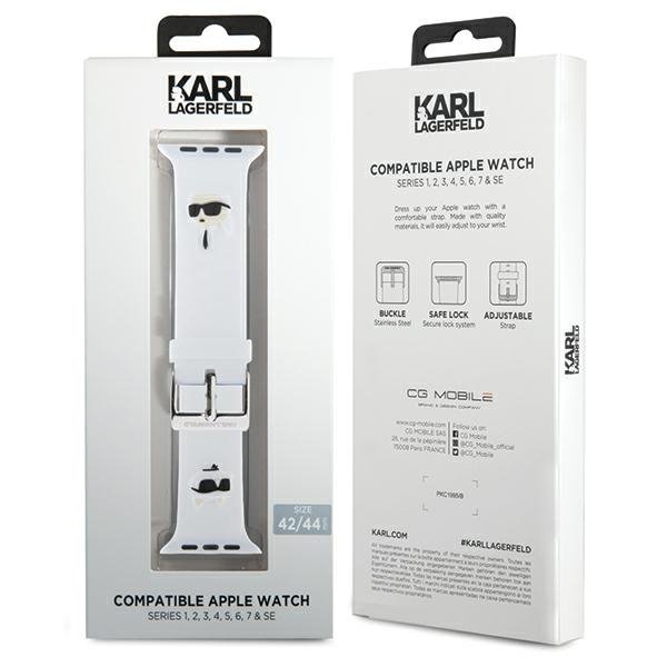 Karl Lagerfeld Pasek KLAWLSLKCNH Apple Watch 42/44/45/49mm biały/white strap 3D Rubber Karl&Choupette Heads