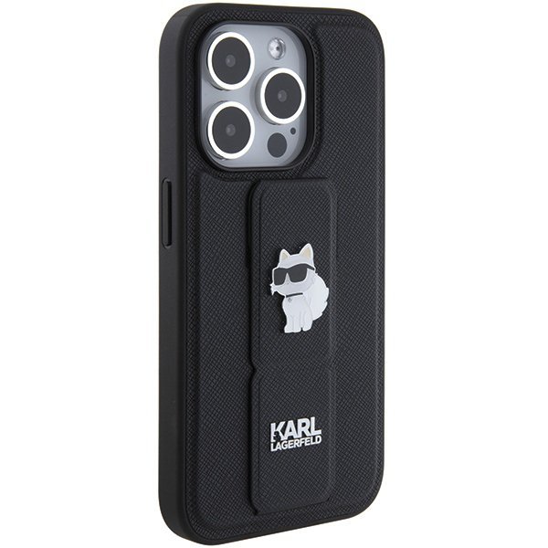 Karl Lagerfeld KLHCP15LGSACHPK iPhone 15 Pro 6.1&quot; czarny/black hardcase Gripstand Saffiano Choupette Pins