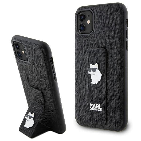 Karl Lagerfeld KLHCN61GSACHPK iPhone 11 / Xr 6.1&quot; czarny/black hardcase Gripstand Saffiano Choupette Pins