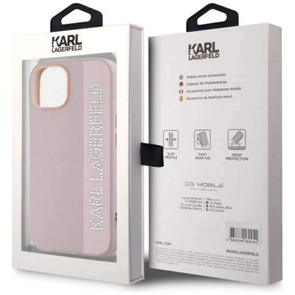 Karl Lagerfeld KLHCP15SPSAKDGCP iPhone 15 / 14 / 13 6.1" różowy/pink hardcase Saffiano Rhinestones & Charm