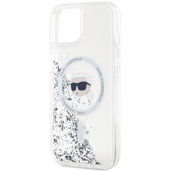 Karl Lagerfeld KLHMP15SLGKISGH iPhone 15 / 14 / 13 6.1&quot; hardcase transparent Liquid Glitter Karl Head Magsafe
