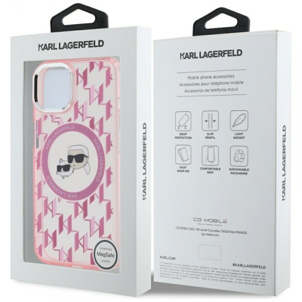 Karl Lagerfeld KLHMP15MHMCKMHP iPhone 15Plus 6.7&quot; różowy/pink IML Monogram Karl&Choupette Head MagSafe