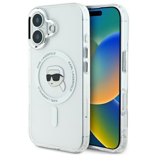 Karl Lagerfeld KLHMP16SHLSKIH iPhone16 6.1&quot; biały/white hardcase IML Metal Karl Head MagSafe