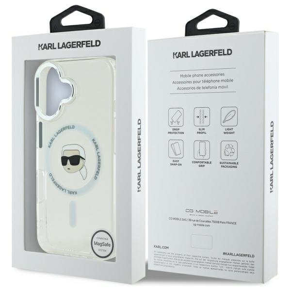 Karl Lagerfeld KLHMP16SHLSKIH iPhone16 6.1&quot; biały/white hardcase IML Metal Karl Head MagSafe