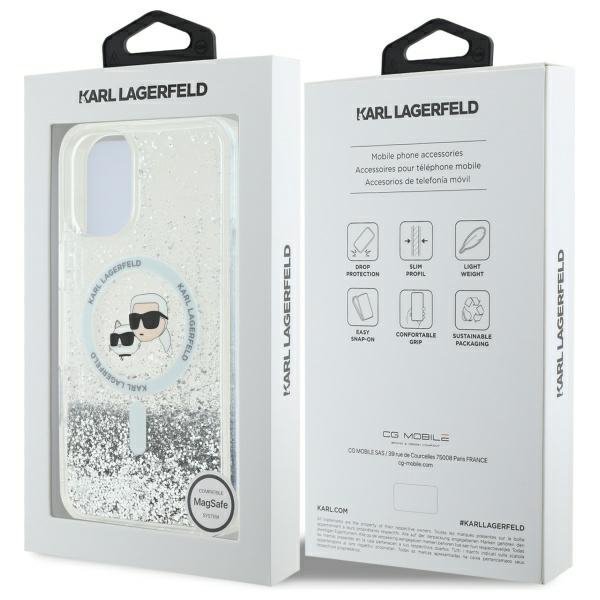 Karl Lagerfeld KLHMP16SLGKCSGH iPhone16 6.1&quot; hardcase transparent Liquid Glitter Karl&Choupette Head Magsafe