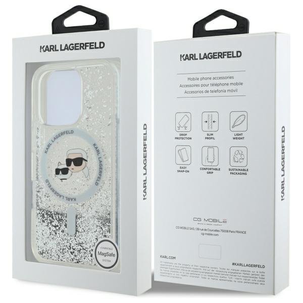 Karl Lagerfeld KLHMP16LLGKCSGH iPhone 16 Pro 6.3&quot; hardcase transparent Liquid Glitter Karl&Choupette Head Magsafe