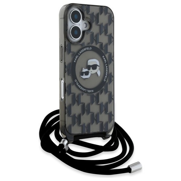 Karl Lagerfeld KLHMP16SHCKCKLCK iPhone   16 6.1&quot; czarny/black hardcase IML Crossbody Monogram Karl & Choupette Head MagSafe