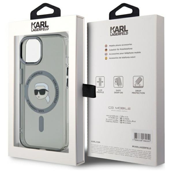 Karl Lagerfeld KLHMP15SHLSKIK iPhone 15  6.1&quot; czarny/black hardcase IML Metal Karl Head MagSafe