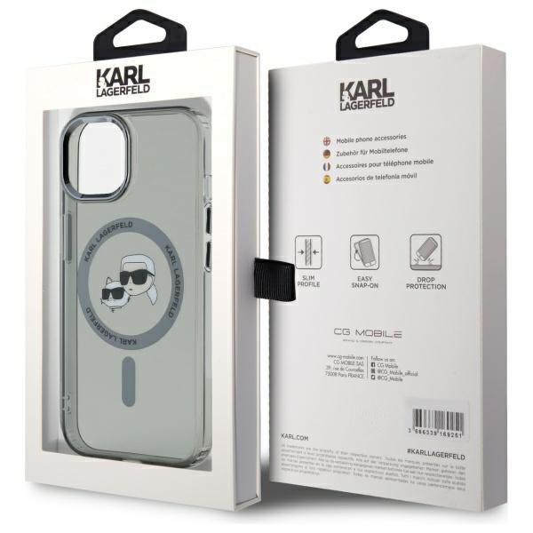Karl Lagerfeld KLHMP15SHLSKCK iPhone 15  6.1&quot; czarny/black hardcase IML Metal Karl&Choupette Head MagSafe